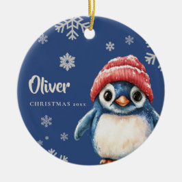 Personalisierter Pinguin Weihnachten Schneeflocken Keramik Ornament