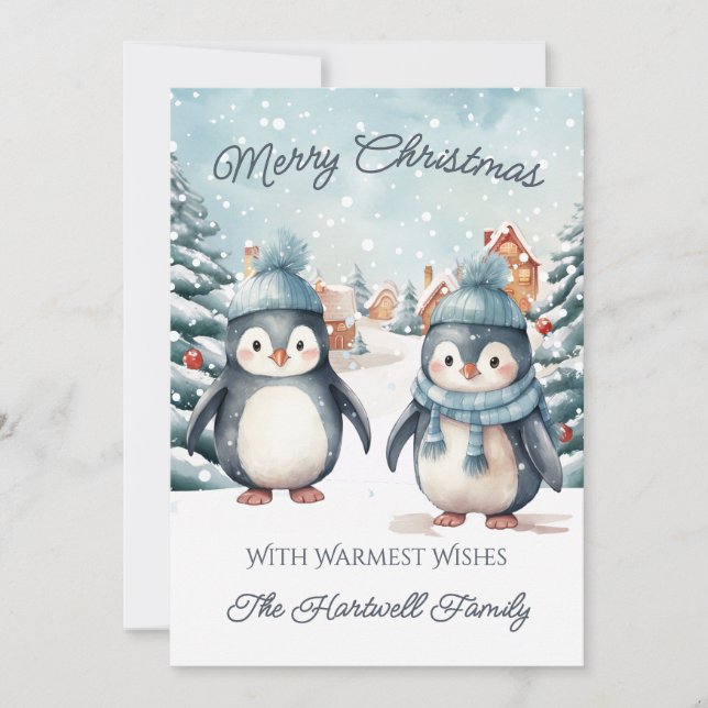 Personalisierter Pinguin-Weihnachtskarte Feiertagskarte (Vorderseite)