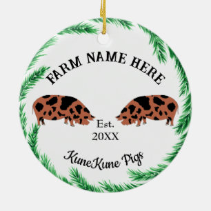 Personalisierter Pinienwald KuneKune Keramik Ornament