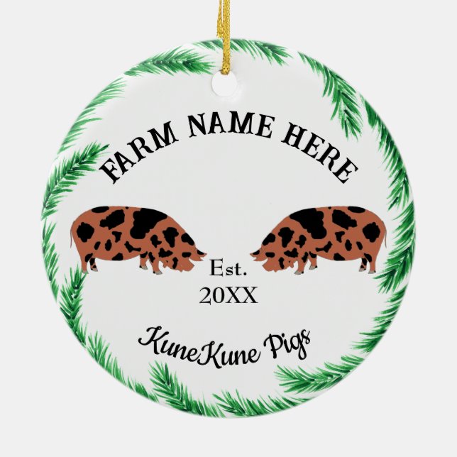 Personalisierter Pinienwald KuneKune Keramik Ornament (Hinten)
