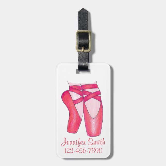 Personalisierter Pink Ballet Toe Pointe Shoes Tanz Gepäckanhänger (Vorderseite vertikal)