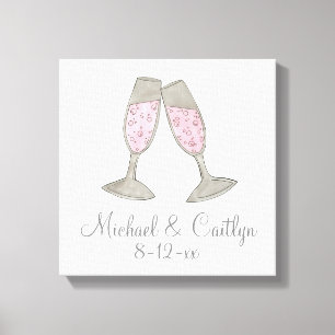 Personalisierter Pink Champagne Hochzeitsgeschenk Leinwanddruck