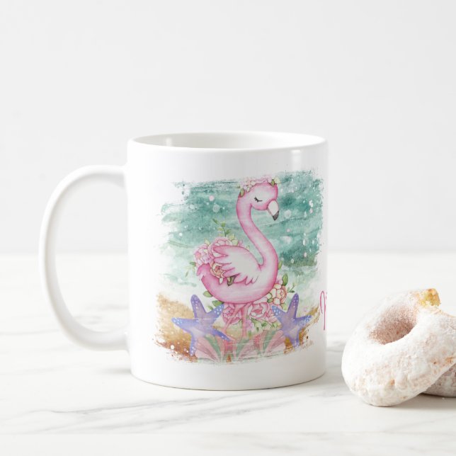 Personalisierter Pink Flamingo Design Coffee Tasse (Mit Donut)