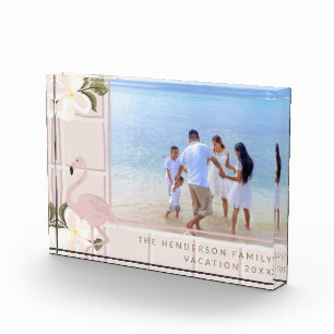 Personalisierter Pink Flamingo Familienurlaub Fotoblock