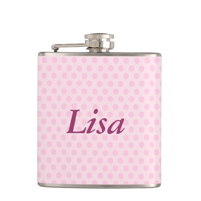 Personalisierter Pink Polka Dots Flask Flachmann (Vorderseite)