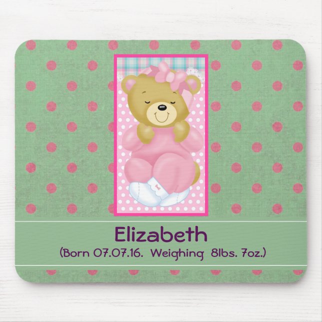 Personalisierter Pink Teddy Bear Baby Keepake Mousepad (Vorne)