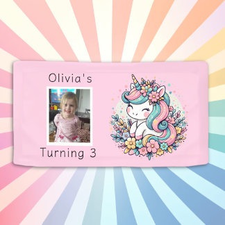 Personalisierter Pink Unicorn Girl's Birthday Banner