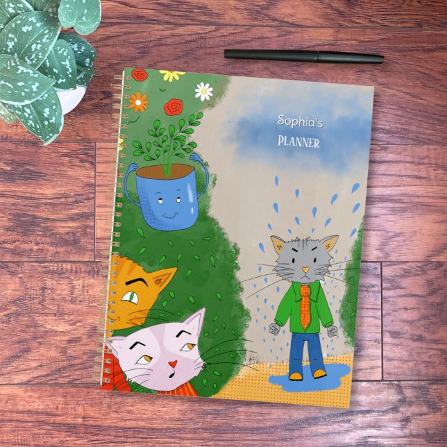 Personalisierter Planer für alberne Katzen (Silly cartoon cats personalized planner (Front view) .)