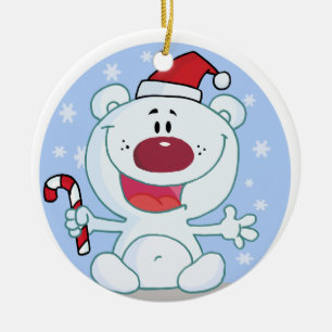 Personalisierter Polarbär mit Candy Cane Keramik Ornament