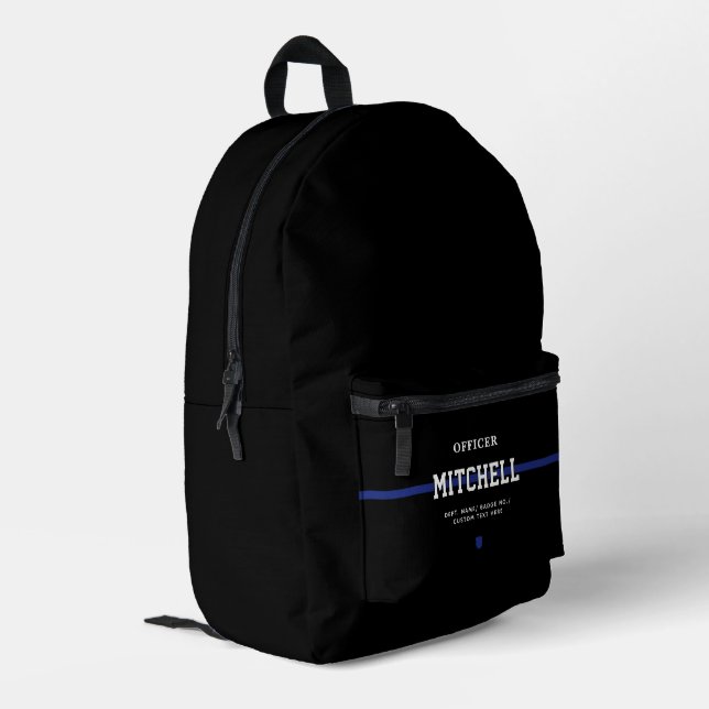 Personalisierter Polizeibeamter Thin Blue Line Bedruckter Rucksack (Rückseitige Ecke links)