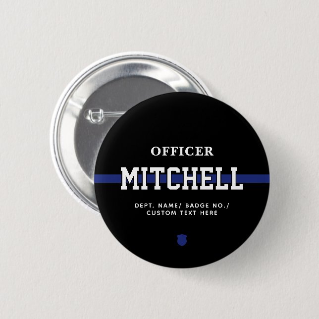 Personalisierter Polizeibeamter Thin Blue Line Button (Vorne & Hinten)