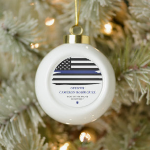 Personalisierter Polizeibeamter Thin Blue Line-Fla Keramik Kugel-Ornament