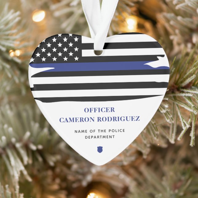 Personalisierter Polizeibeamter Thin Blue Line-Fla Ornament (Baum)