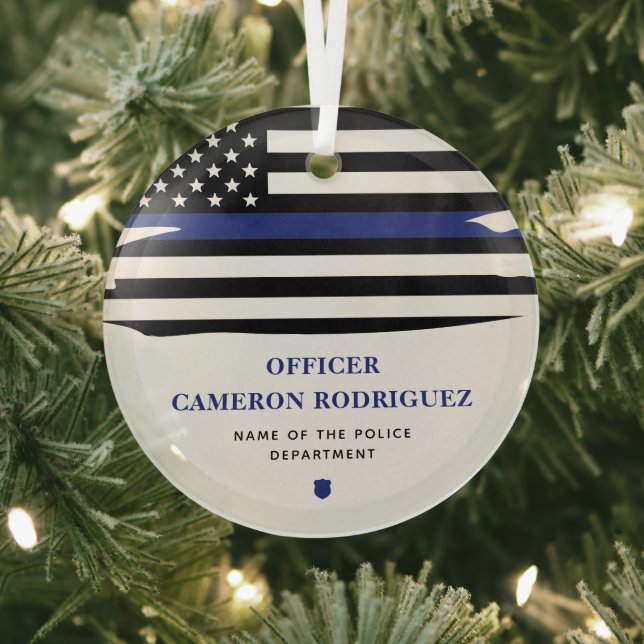 Personalisierter Polizeibeamter Thin Blue Line-Fla Ornament Aus Glas (InSitu)