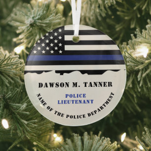 Personalisierter Polizeibeamter Thin Blue Line-Fla Ornament Aus Glas