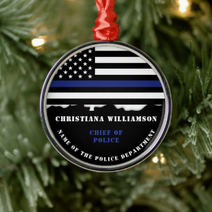 Personalisierter Polizeibeamter Thin Blue Line-Fla Ornament Aus Metall
