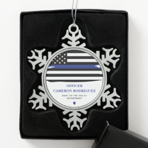 Personalisierter Polizeibeamter Thin Blue Line-Fla Schneeflocken Zinn-Ornament