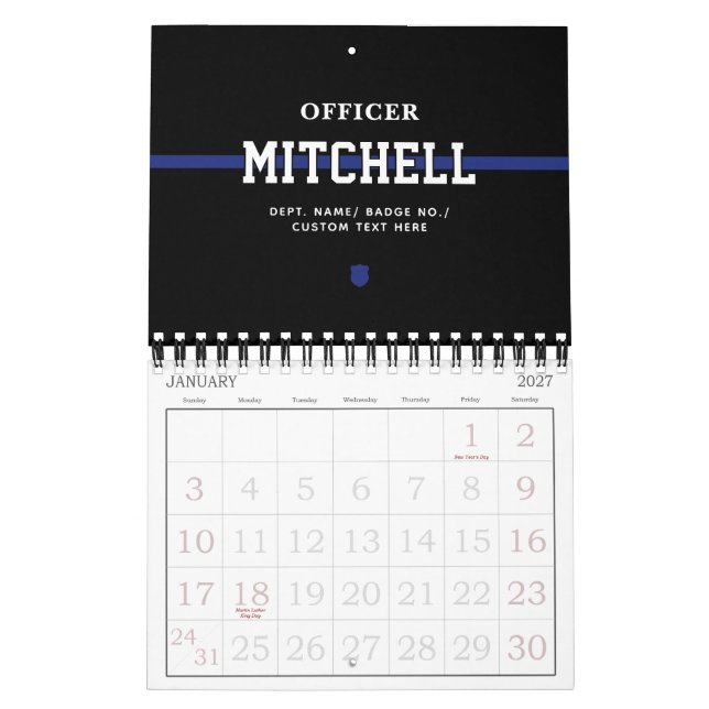 Personalisierter Polizeibeamter Thin Blue Line Kalender (Jan 2027)