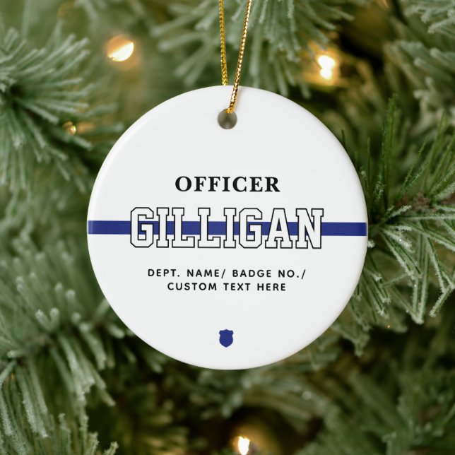 Personalisierter Polizeibeamter Thin Blue Line Keramik Ornament (Baum)