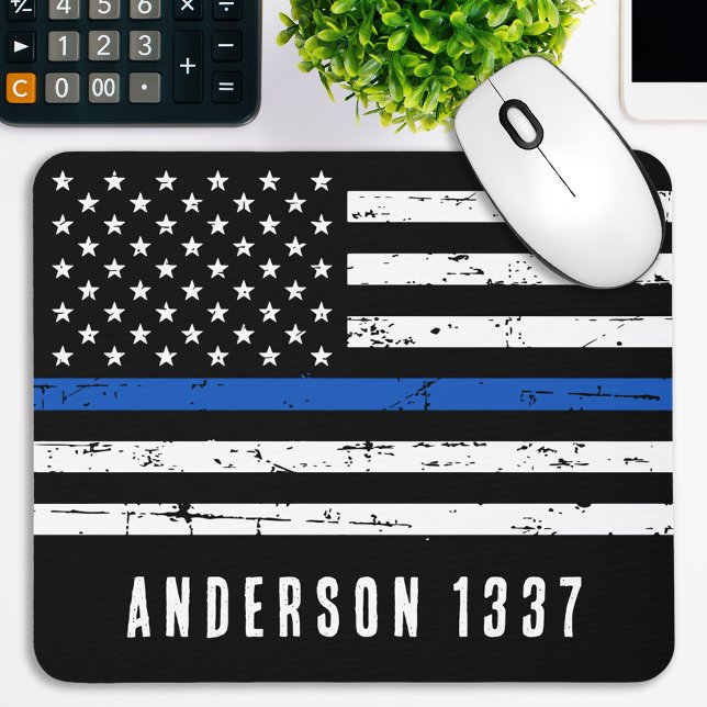Personalisierter Polizeibeamter Thin Blue Line Mousepad (Von Creator hochgeladen)