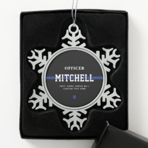 Personalisierter Polizeibeamter Thin Blue Line Schneeflocken Zinn-Ornament