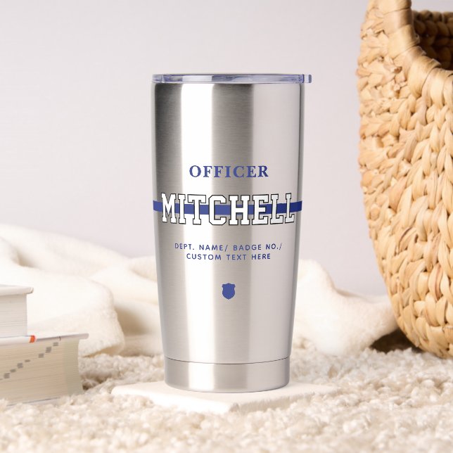 Personalisierter Polizeibeamter Thin Blue Line Thermobecher (Wohnzimmer)