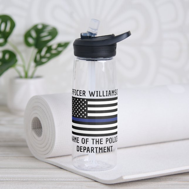 Personalisierter Polizeibeamter Thin Blue Line Trinkflasche (Yoga)