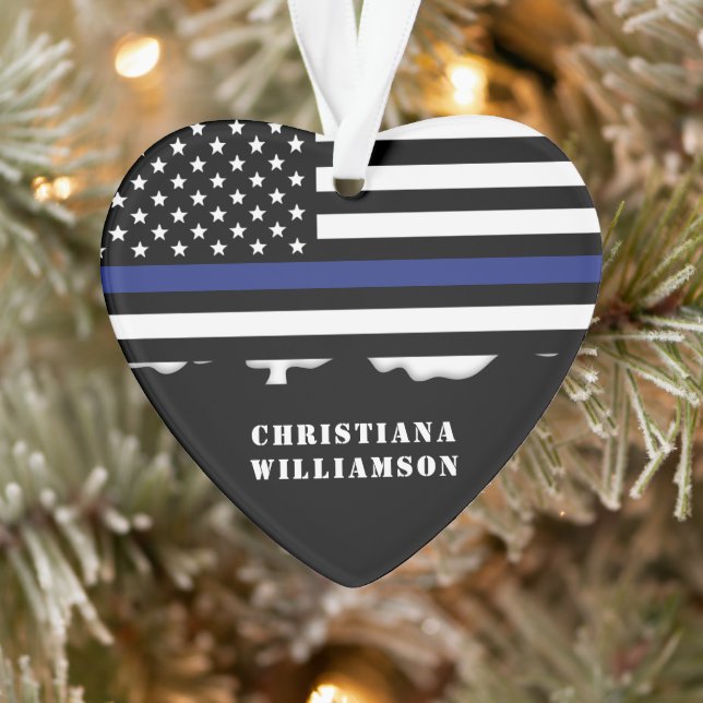 Personalisierter Polizeibeamter Thin Blue Line US- Ornament (Baum)