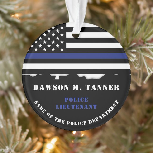 Personalisierter Polizeibeamter Thin Blue Line US- Ornament (Baum)