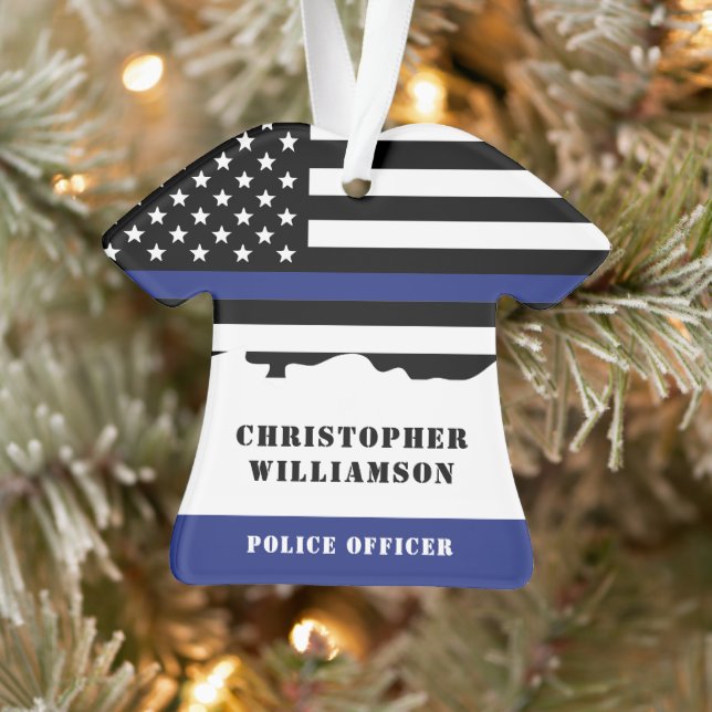 Personalisierter Polizeibeamter Thin Blue Line US- Ornament (Baum)