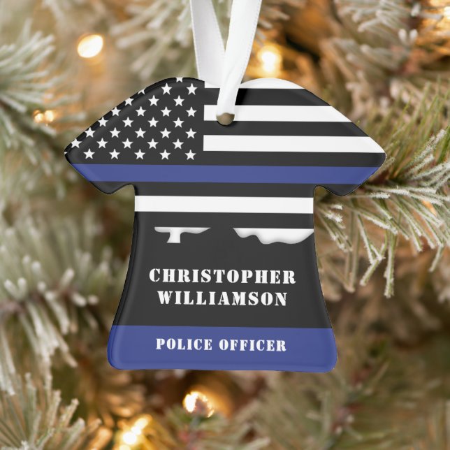 Personalisierter Polizeibeamter Thin Blue Line US- Ornament (Baum)