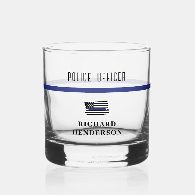 Personalisierter Polizeibeamter Thin Blue Line Whiskyglas (Vorderseite)