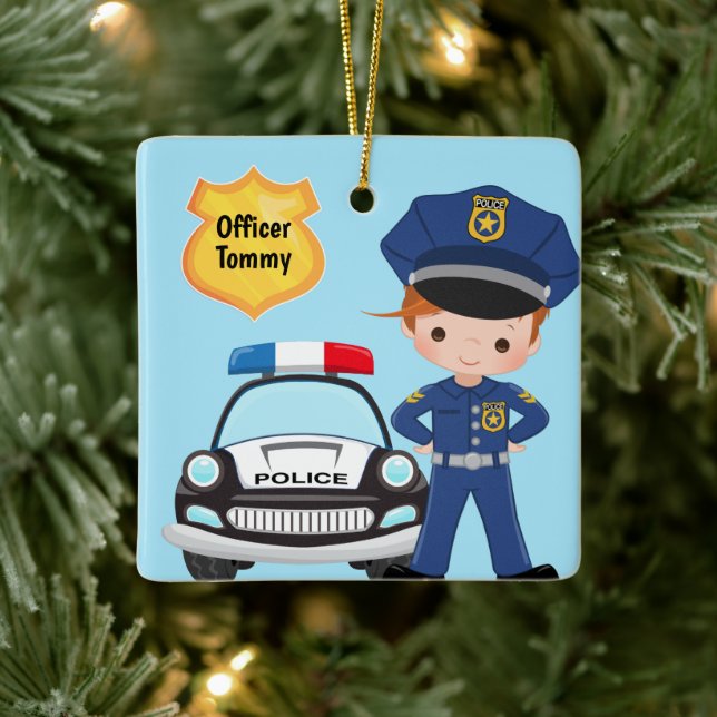 Personalisierter Polizeibeamter und Patrouillenkin Keramikornament (Baum)