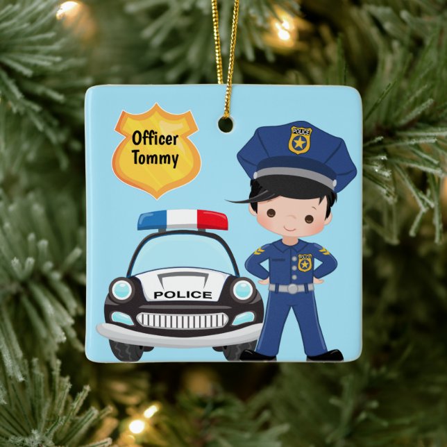 Personalisierter Polizeibeamter und Patrouillenkin Keramikornament (Baum)