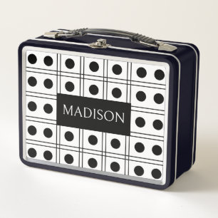 Personalisierter Polka Dot Black und White Checker Metall Brotdose
