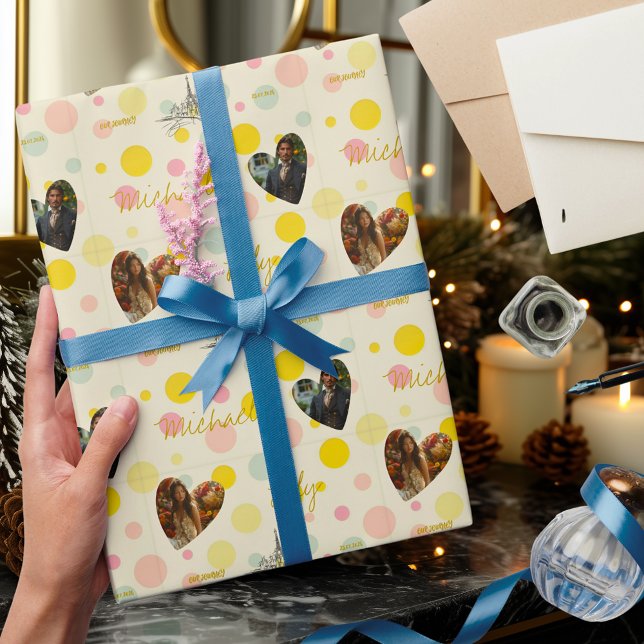 Personalisierter Polka Dot mit Fotos und Namen Geschenkpapier (Von Creator hochgeladen)