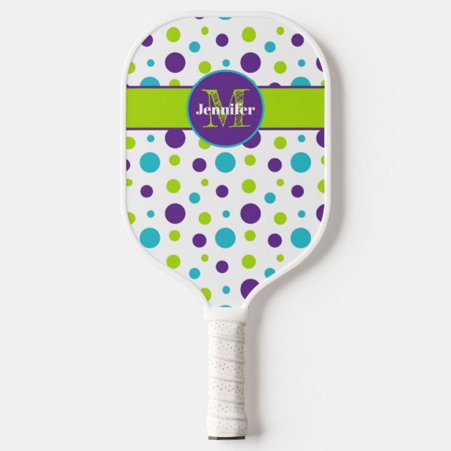 Personalisierter Polka Dot, Plätze Limon, Lila, Aq Pickleball Schläger (Vorderseite)
