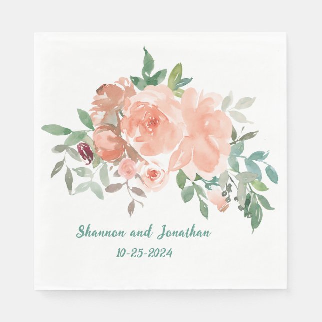 Personalisierter Polterabend Napkins Peach Rose Serviette (Vorderseite)