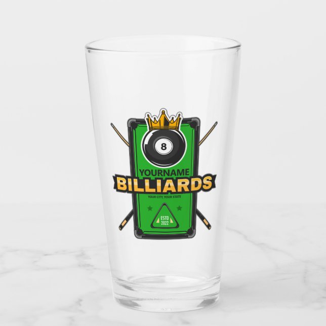 Personalisierter Pool Hall NAME 8 Ball Crown Billi Glas (Vorderseite)