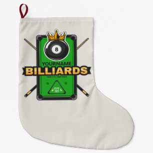 Personalisierter Pool Hall NAME 8 Ball Crown Billi Großer Weihnachtsstrumpf