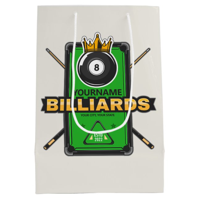 Personalisierter Pool Hall NAME 8 Ball Crown Billi Mittlere Geschenktüte (Rückseite)