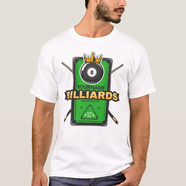 Personalisierter Pool Hall NAME 8 Ball Crown Billi T-Shirt (Vorderseite)