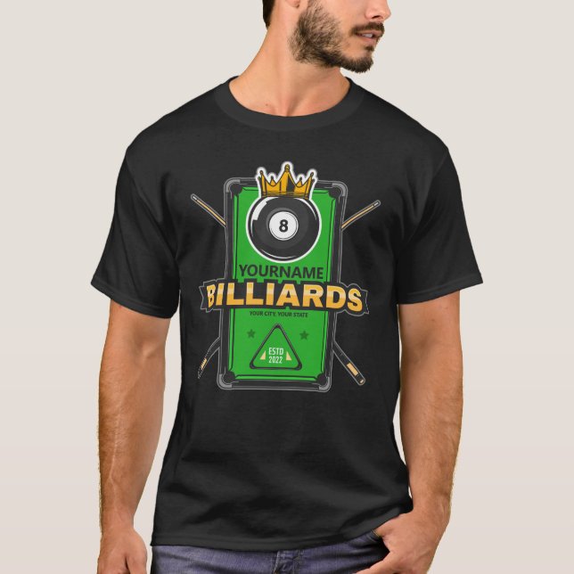 Personalisierter Pool Hall NAME 8 Ball Crown Billi T-Shirt (Vorderseite)