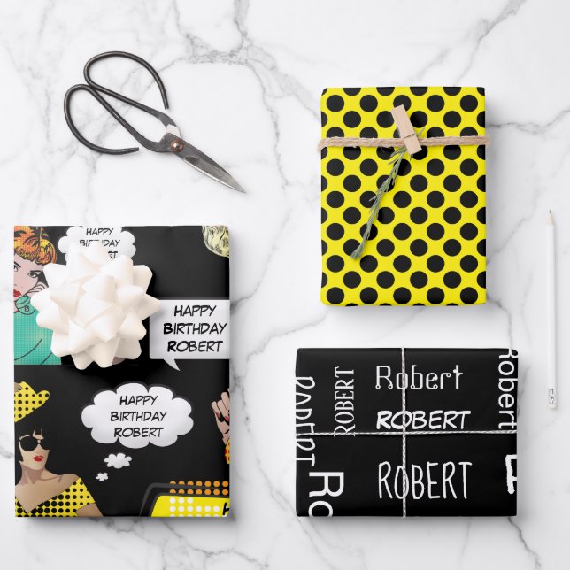 Personalisierter Pop Art Geschenkpapier Set (Vorderseite)