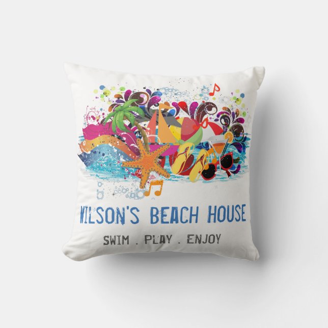 Personalisierter Pop Art Retro Summer Beach Pilze Kissen (Vorderseite)