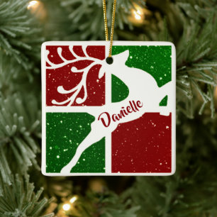 personalisierter Pop-Art-Weihnachtshirsch aus Kera Keramikornament