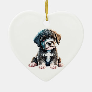 Personalisierter Portugiesischer Wasserhund Welpe Keramik Ornament