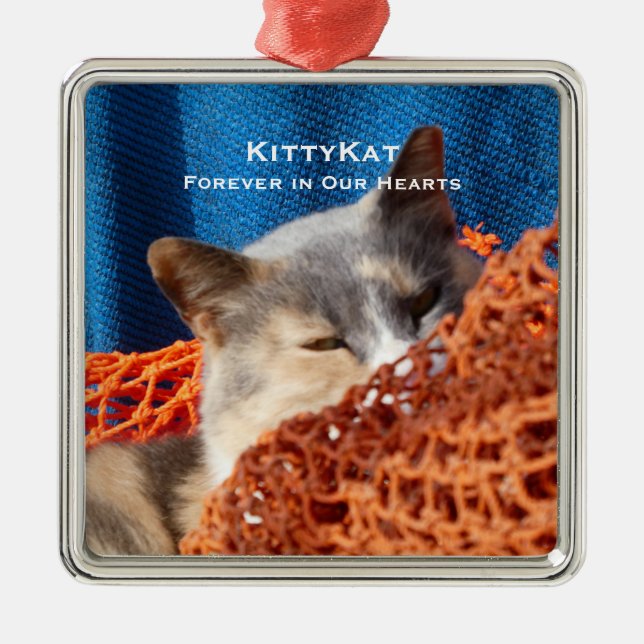 Personalisierter Premium-Speicher für Ihre Katze o Ornament Aus Metall (Vorne)