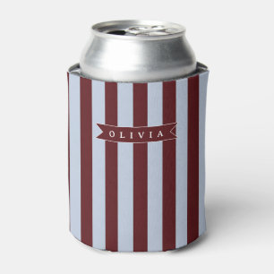 Personalisierter Preppy Braun Blau Cabana Streifen Dosenkühler