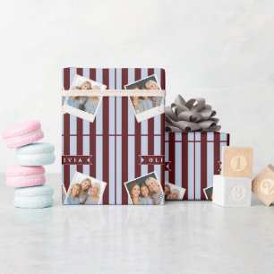 Personalisierter Preppy Braun Blau Cabana Streifen Geschenkpapier